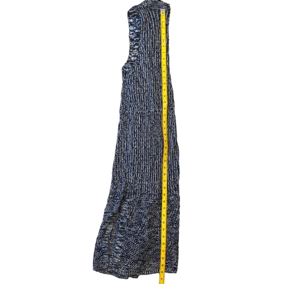 Moral‎ Fiber Cardigan Small Open Front Duster Blue Cream Crochet Lightweight - Picture 13 of 15